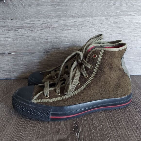 CONVERSE Olive Textured Wool High Top Sneakers Men's 5.5 - Women's 7.5 - Picture 1 of 9